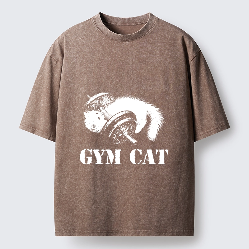 Tokyo-Tiger Cat Pumping Iron At The Gym Washed T-Shirt