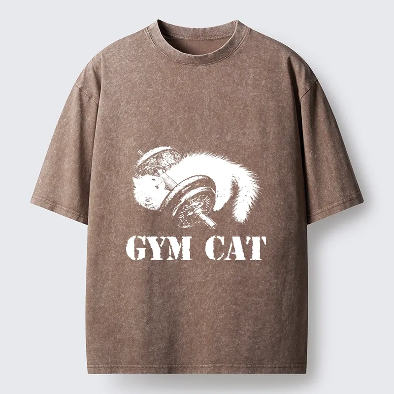 Tokyo-Tiger Cat Pumping Iron At The Gym Washed T-Shirt