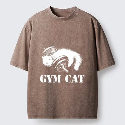 Tokyo-Tiger Cat Pumping Iron At The Gym Washed T-Shirt