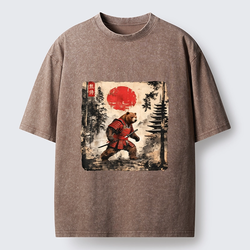 Tokyo-Tiger Japanese Samurai Bear With Katana Washed T-Shirt
