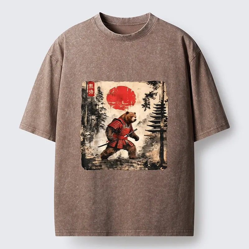 Tokyo-Tiger Japanese Samurai Bear With Katana Washed T-Shirt