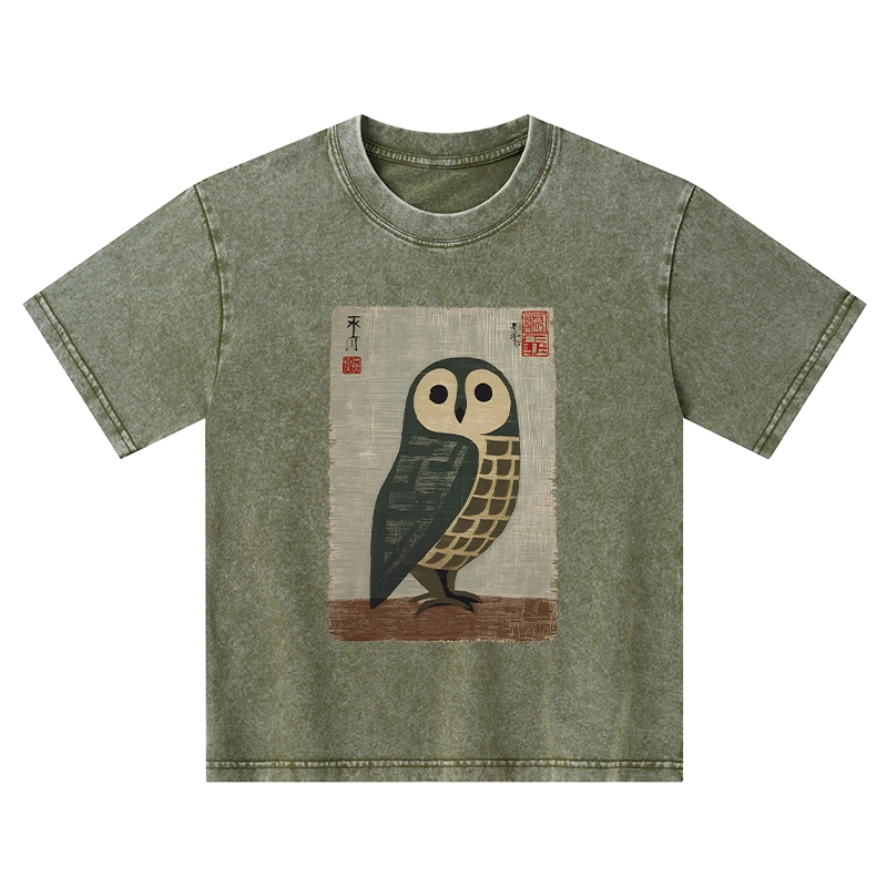 Tokyo-Tiger Traditional Owl In Japanese Art Kids Washed T-Shirt
