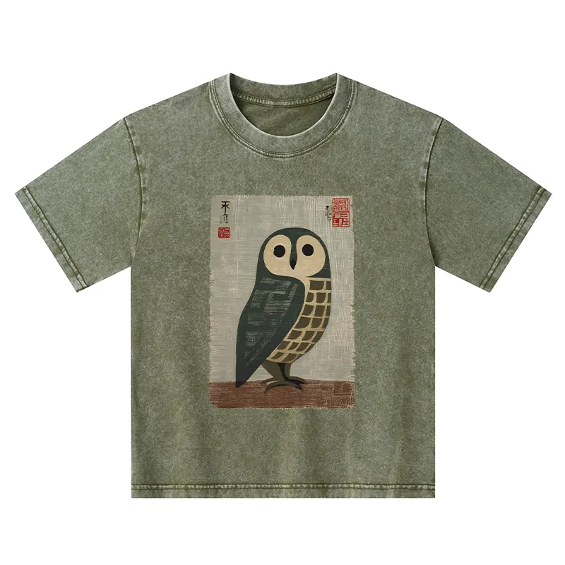 Tokyo-Tiger Traditional Owl In Japanese Art Kids Washed T-Shirt