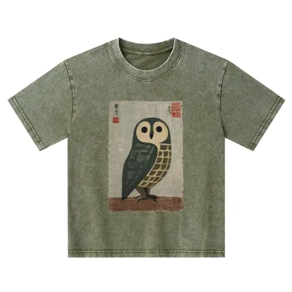 Tokyo-Tiger Traditional Owl In Japanese Art Kids Washed T-Shirt
