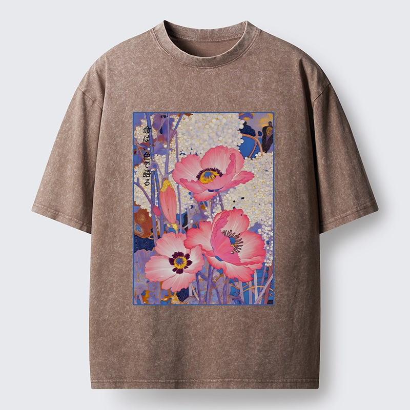 Tokyo-Tiger Vintage Japanese Poppy Art Washed T-Shirt