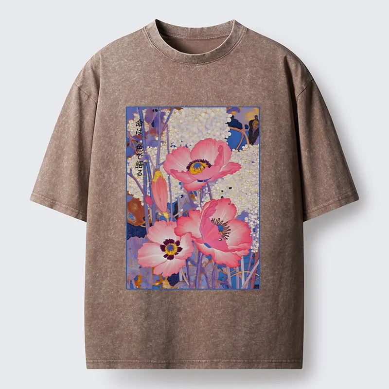 Tokyo-Tiger Vintage Japanese Poppy Art Washed T-Shirt