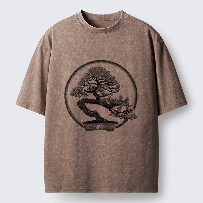 Tokyo-Tiger Bonsai Pine Tree Art Washed T-Shirt