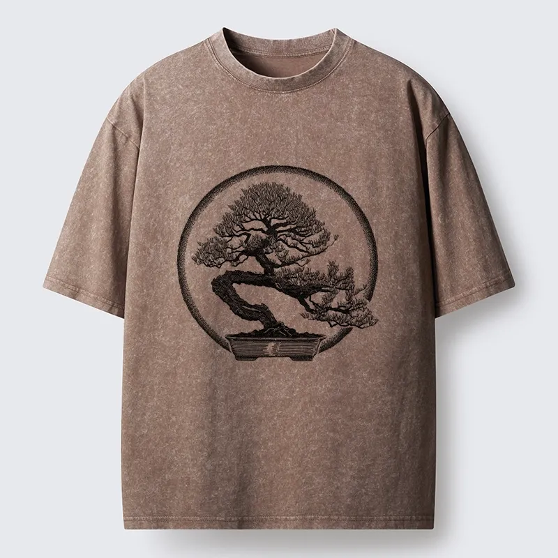 Tokyo-Tiger Bonsai Pine Tree Art Washed T-Shirt