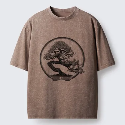 Tokyo-Tiger Bonsai Pine Tree Art Washed T-Shirt