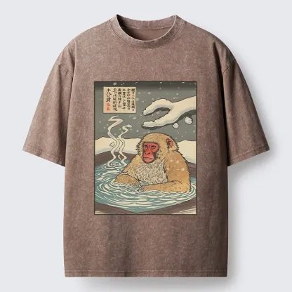 Tokyo-Tiger Japanese Snow Monkey Onsen Washed T-Shirt