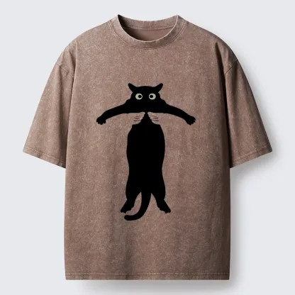 Tokyo-Tiger Black Cat Held By Hands Washed T-Shirt