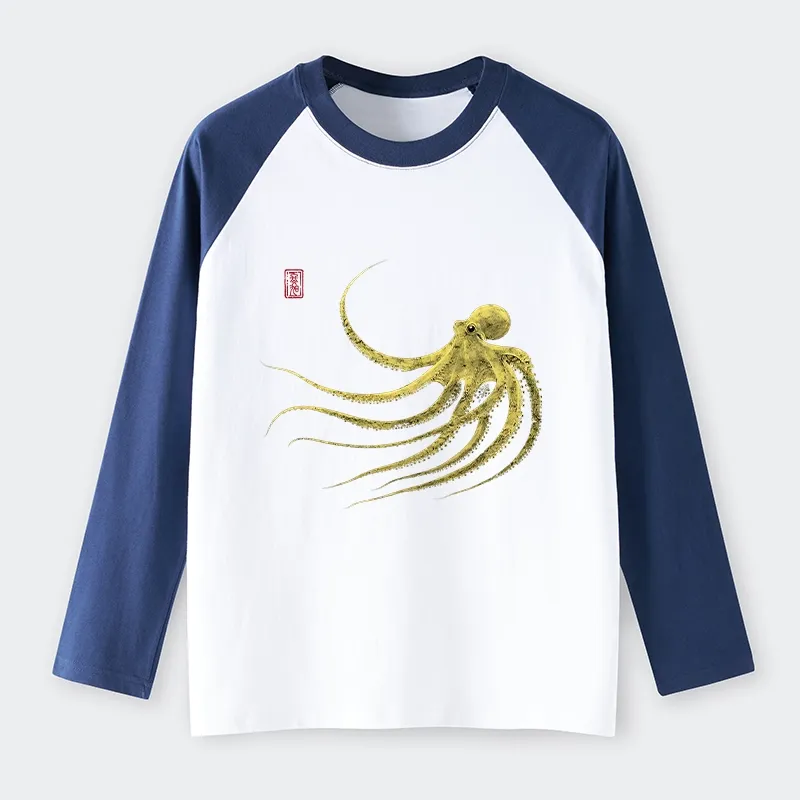 Tokyo-Tiger Retro Octopus Japanese Raglan Long Sleeve T-shirt