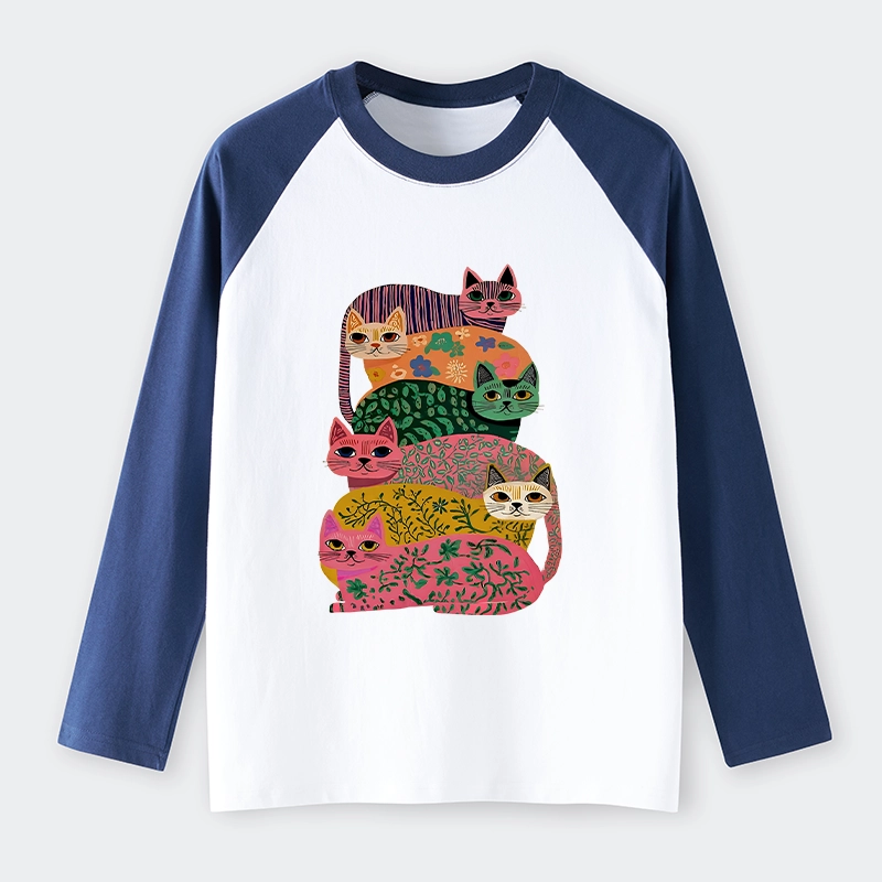 Tokyo-Tiger Colorful Cats Raglan Long Sleeve T-shirt