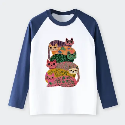 Tokyo-Tiger Colorful Cats Raglan Long Sleeve T-shirt