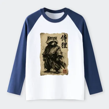 Tokyo-Tiger Retro Raccoon Samurai Raglan Long Sleeve T-shirt