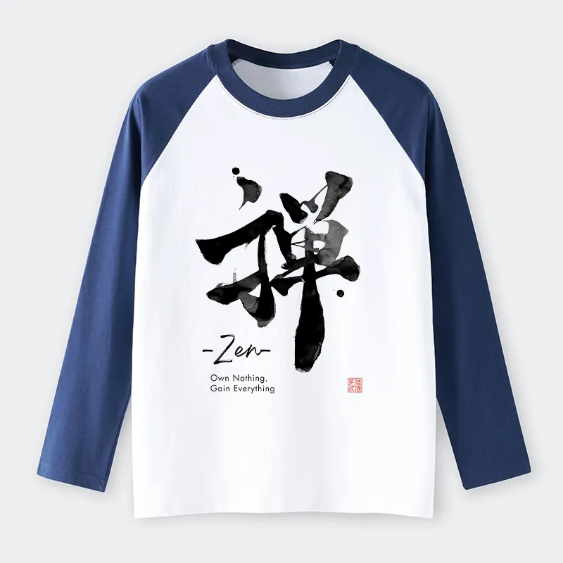 Tokyo-Tiger Zen Texts Raglan Long Sleeve T-shirt
