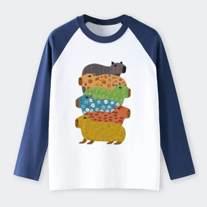 Tokyo-Tiger Colorful Capybaras Raglan Long Sleeve T-shirt
