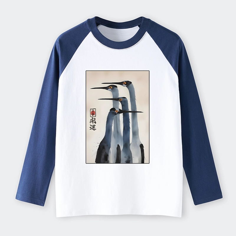 Tokyo-Tiger Retro Sandhill Crane Raglan Long Sleeve T-shirt