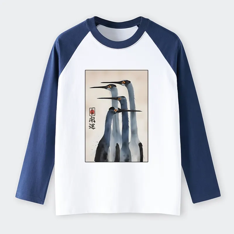 Tokyo-Tiger Retro Sandhill Crane Raglan Long Sleeve T-shirt Sale