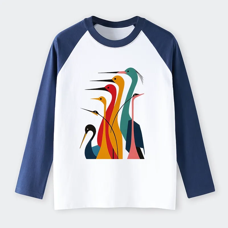 Tokyo-Tiger Various Types Of Cranes Raglan Long Sleeve T-shirt