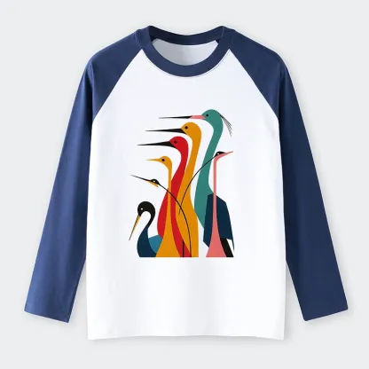 Tokyo-Tiger Various Types Of Cranes Raglan Long Sleeve T-shirt