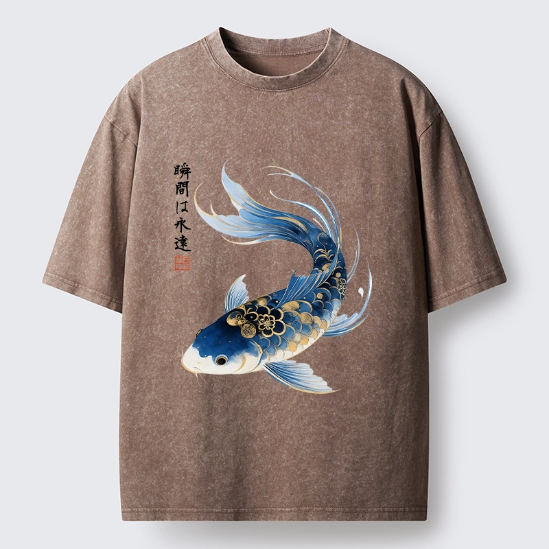 Tokyo-Tiger Elegant Koi Fish Watercolor Art Washed T-Shirt