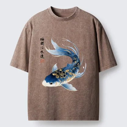 Tokyo-Tiger Elegant Koi Fish Watercolor Art Washed T-Shirt