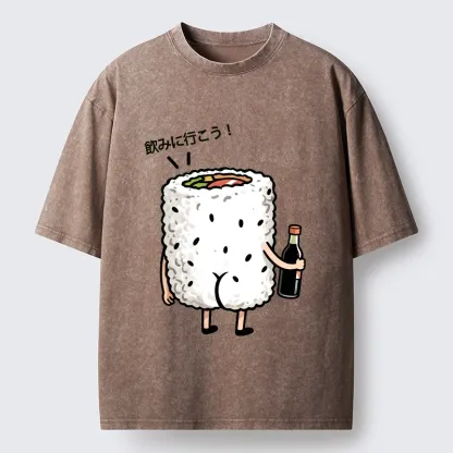 Tokyo-Tiger Sushi Roll Character Going Out Washed T-Shirt