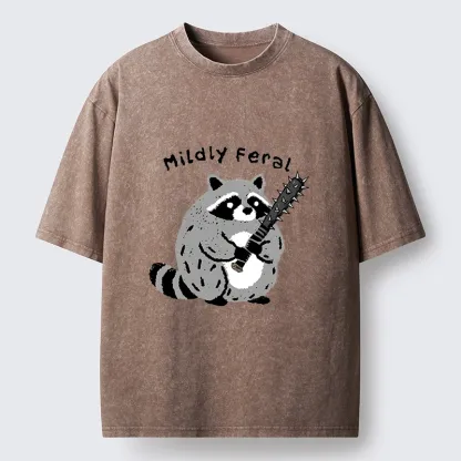 Tokyo-Tiger Cute But Feral Raccoon Cartoon Washed T-Shirt