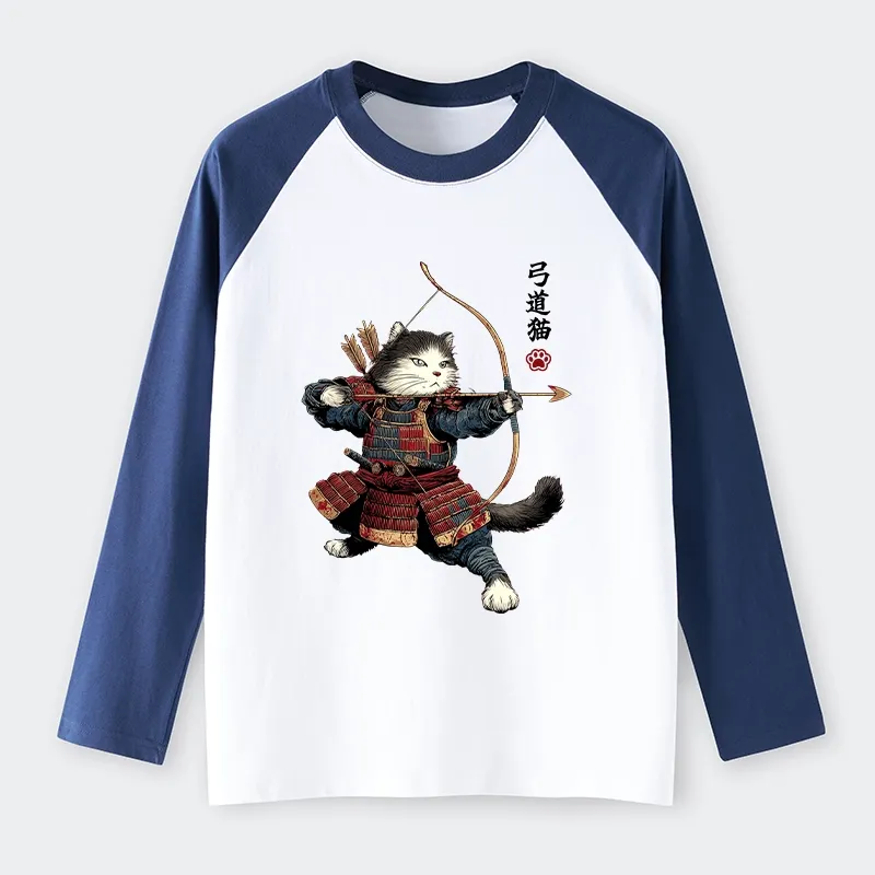 Tokyo-Tiger Kyudo Samurai Cat Raglan Long Sleeve T-shirt