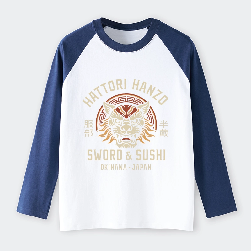 Tokyo-Tiger Hattori Lion Japanese Samurai Raglan Long Sleeve T-shirt