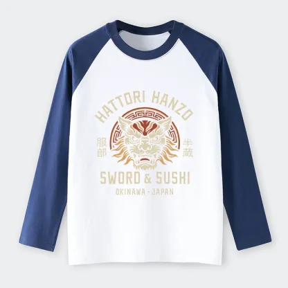 Tokyo-Tiger Hattori Lion Japanese Samurai Raglan Long Sleeve T-shirt