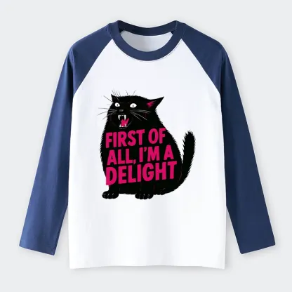 Tokyo-Tiger Roaring Black Cat Raglan Long Sleeve T-shirt