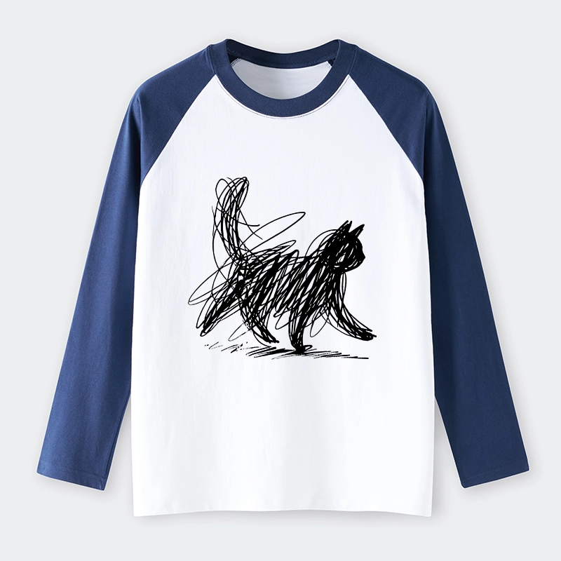 Tokyo-Tiger Minimalist Cat Art Raglan Long Sleeve T-shirt