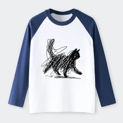 Tokyo-Tiger Minimalist Cat Art Raglan Long Sleeve T-shirt