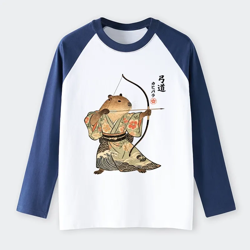 Tokyo-Tiger Capybara Archery Raglan Long Sleeve T-shirt
