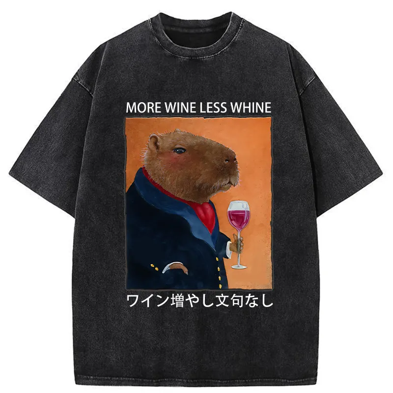 Tokyo-Tiger Capybara More Wine Less Whine Washed T-Shirt