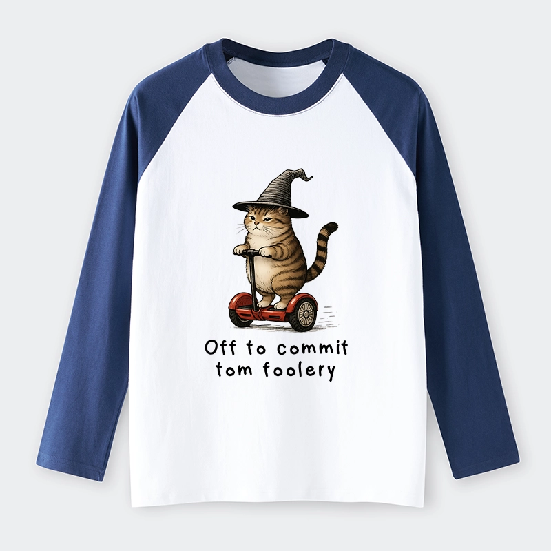 Tokyo-Tiger Orange Cat Riding Segway-style Raglan Long Sleeve T-shirt