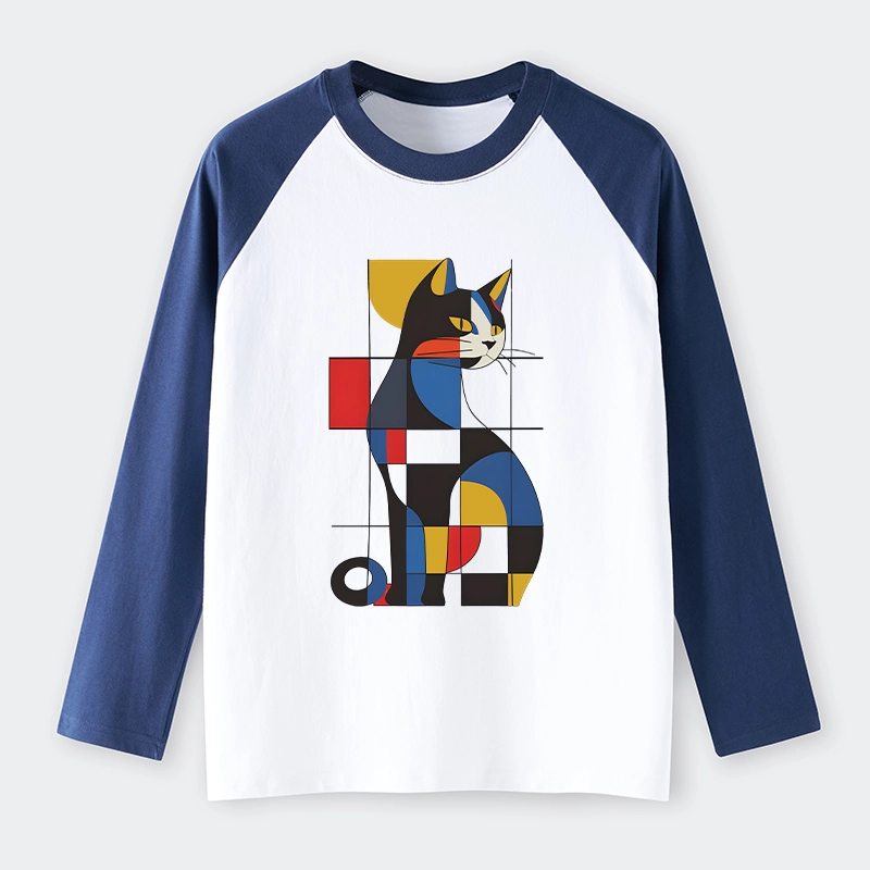 Tokyo-Tiger Mondrian Cat Raglan Long Sleeve T-shirt