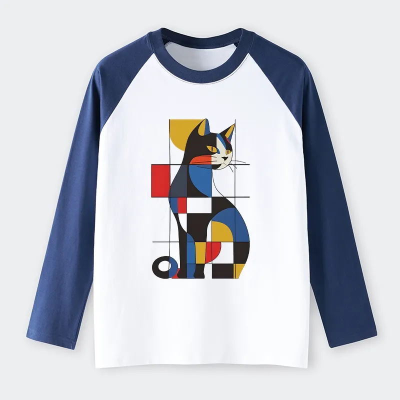 Tokyo-Tiger Mondrian Cat Raglan Long Sleeve T-shirt