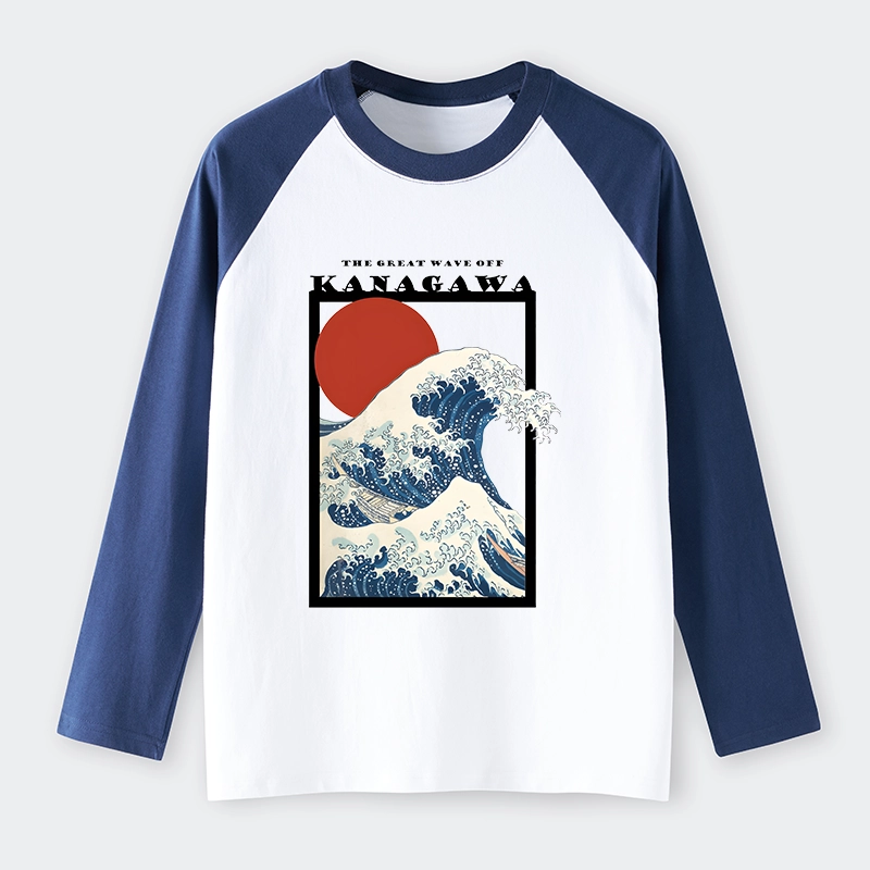 Tokyo-Tiger Minimalist Ukiyo-e Waves Raglan Long Sleeve T-shirt