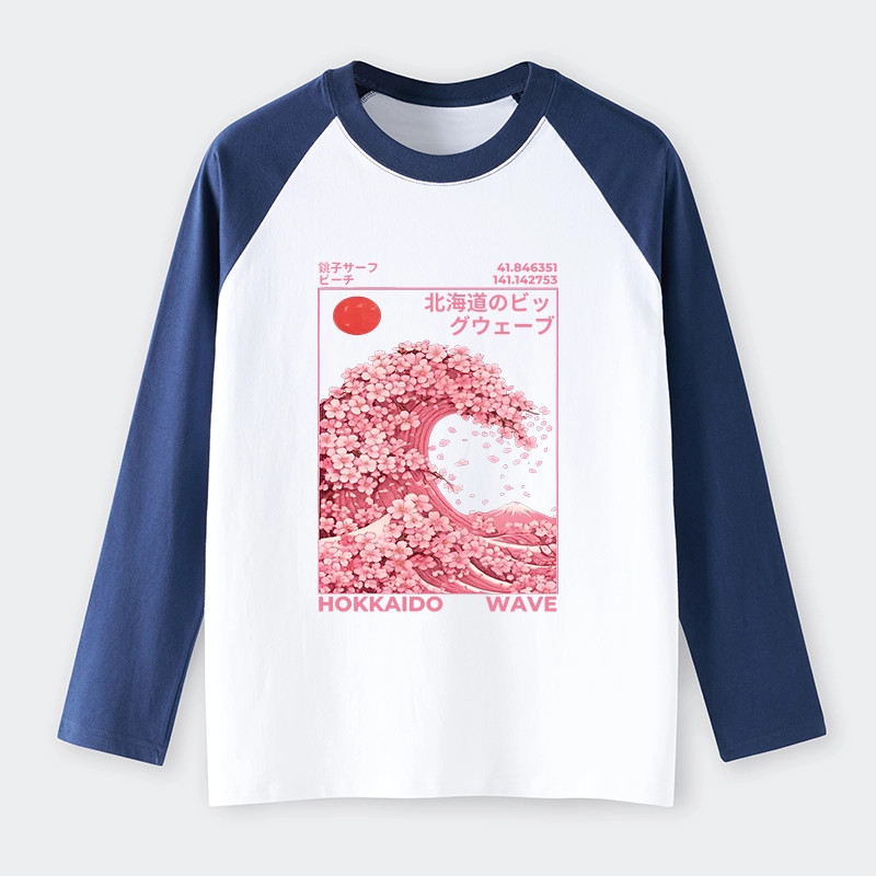 Tokyo-Tiger Sakura Wave Raglan Long Sleeve T-shirt