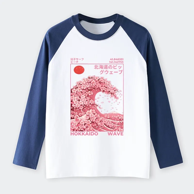 Tokyo-Tiger Sakura Wave Raglan Long Sleeve T-shirt