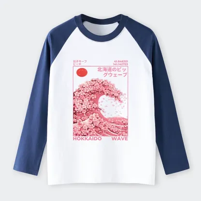 Tokyo-Tiger Sakura Wave Raglan Long Sleeve T-shirt
