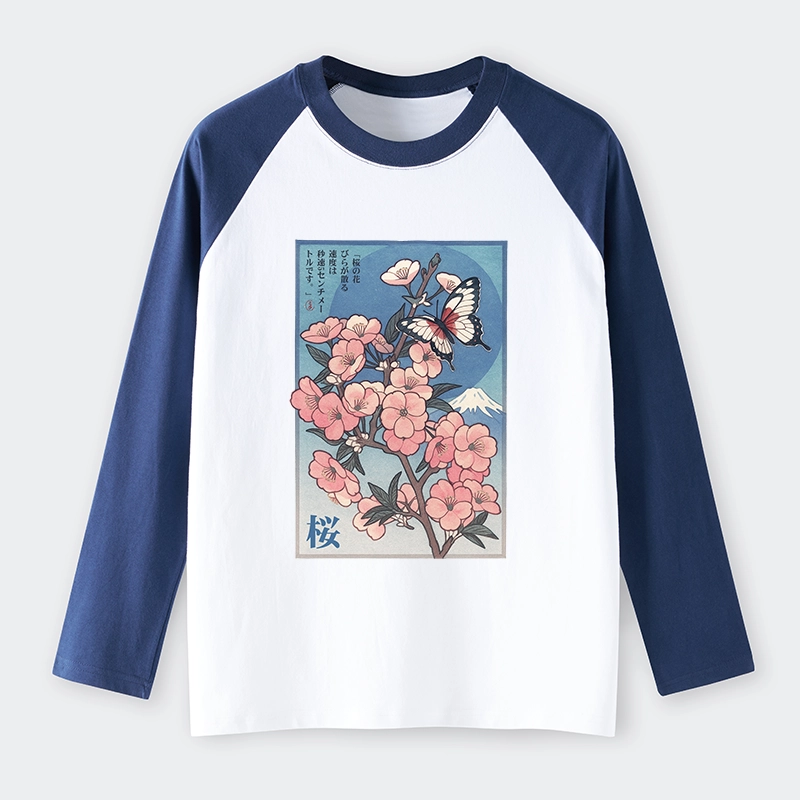 Tokyo-Tiger Ukiyoe Japanese Cherry blossoms Poster Raglan Long Sleeve T-shirt