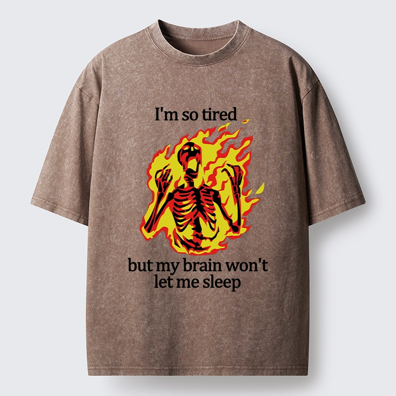Tokyo-Tiger Tired Skeleton On Fire Washed T-Shirt