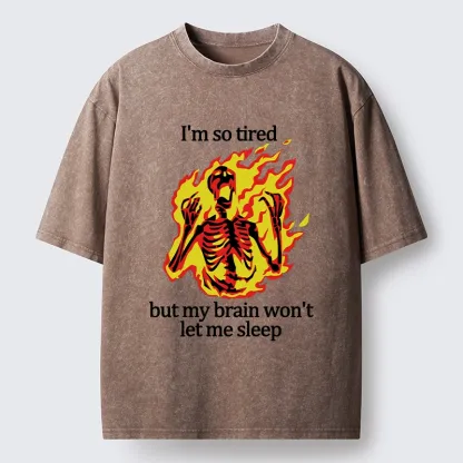 Tokyo-Tiger Tired Skeleton On Fire Washed T-Shirt