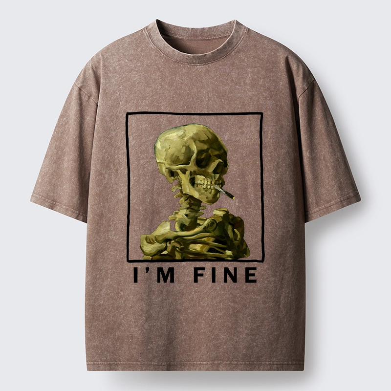 Tokyo-Tiger Skeleton Says Im Fine Washed T-Shirt