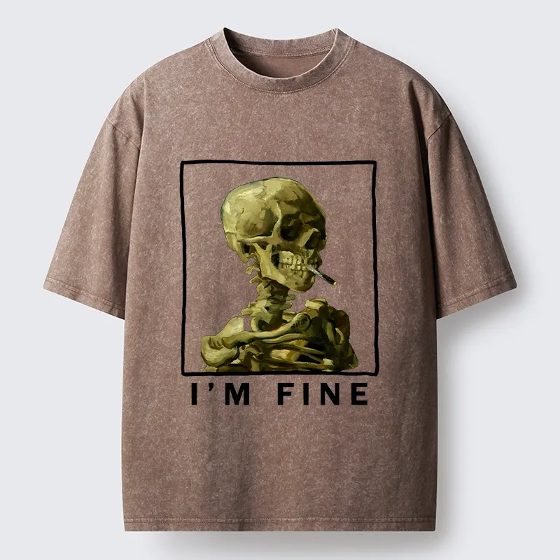 Tokyo-Tiger Skeleton Says Im Fine Washed T-Shirt