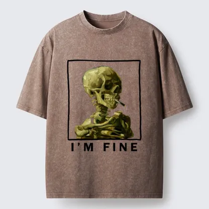 Tokyo-Tiger Skeleton Says Im Fine Washed T-Shirt